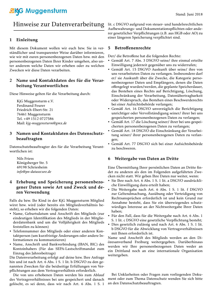 Datenschutzerklärung KjG Homepage 2018